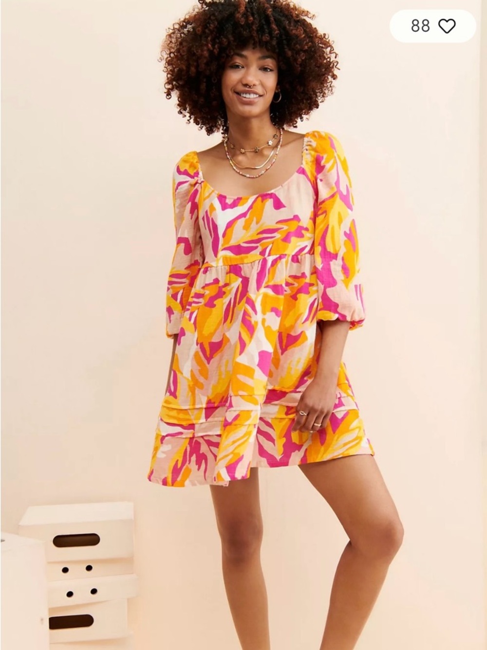 Anthropologie Pink, Yellow & Cream Abstract Maxi Dress